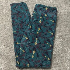 LuLaRoe Teal Leggings with Multicolor Guitar Design